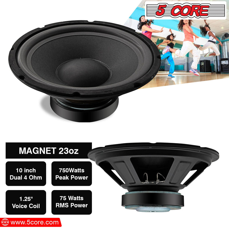 5 Core 10 Inch Woofer 1Pc 750W PMPO Subwoofer Speakers 75W RMS Raw Replacement Woofer Pro Audio DJ Sub Woofer - WF 10120 4OHM-4