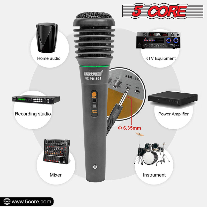 5 Core Karaoke Microphone Dynamic Vocal Handheld Mic Cardioid Unidirectional Microfono w On and Off Switch Includes XLR Audio Cable for Singing Public Speaking & Parties -308P-4