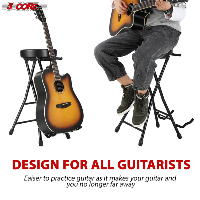 5 Core Guitar Stool Seat, Super Comfortable and Durable Guitar Stand Chair with Padded Guitar Holder for Guitar Players and Musicians- GSTOOL BLK-6