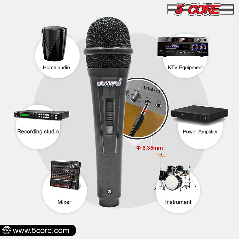 5 Core Microphone Professional Dynamic Karaoke XLR Wired Mic w ON/OFF Switch Pop Filter Cardioid Unidirectional Pickup Handheld Micrófono -PM 816-10