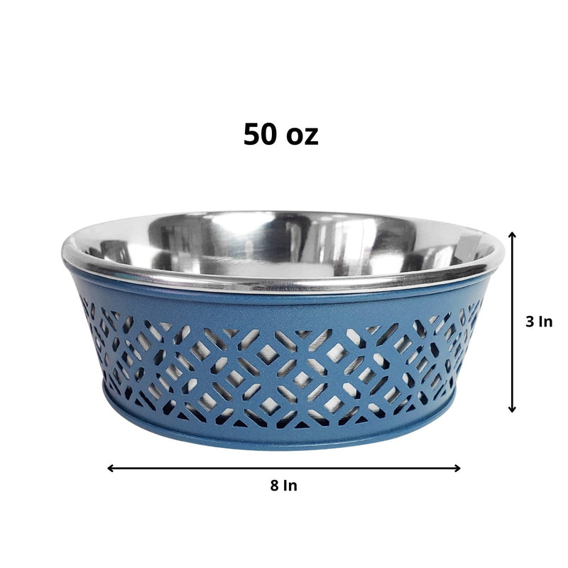 Stainless Steel Country Farmhouse Dog Bowl, Blue-2