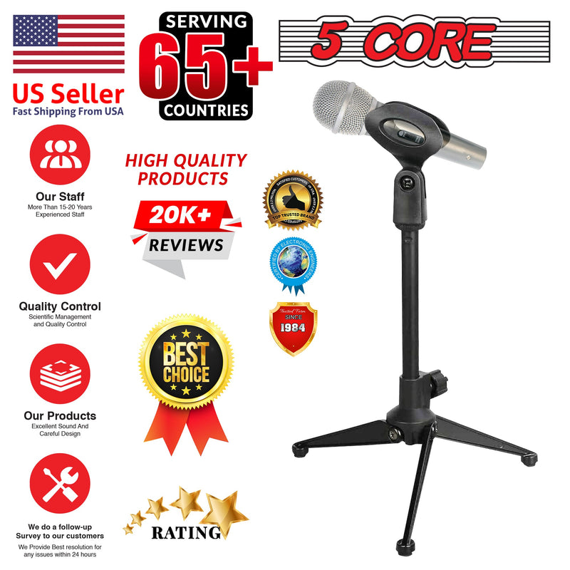 5 Core Universal Small Desktop Microphone Stand Adjustable Tabletop Mic Stand For Dynamic Wired Microphone Samson Q2U Shure SM58 SM57 -MS MINI TRI BLK-10