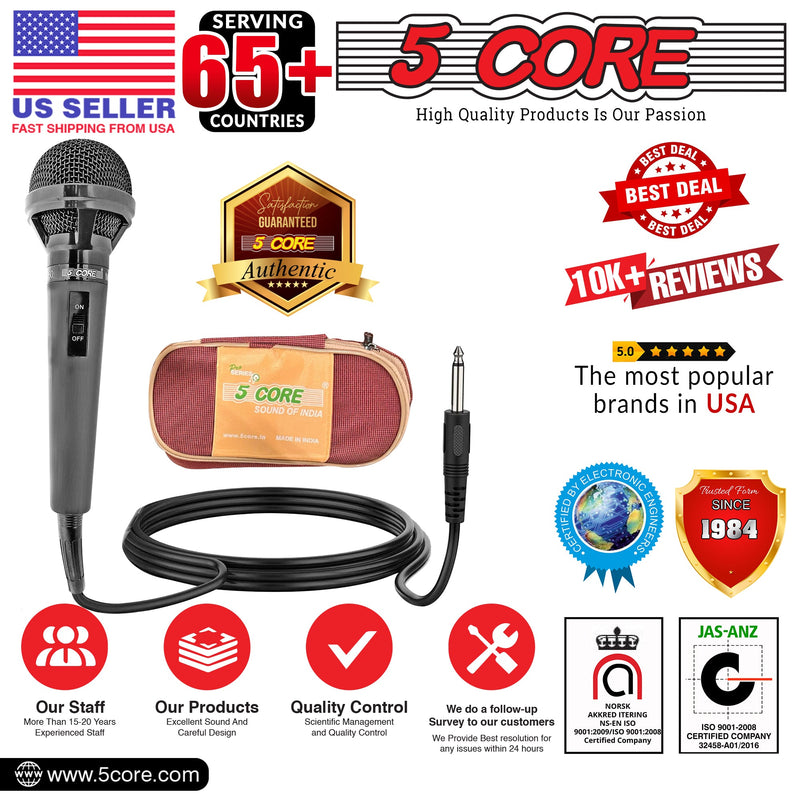 5 Core Karaoke Microphone Dynamic Vocal Handheld Mic Cardioid Unidirectional Microfono w On and Off Switch Includes XLR Audio Cable and Bag -MIC 260-10