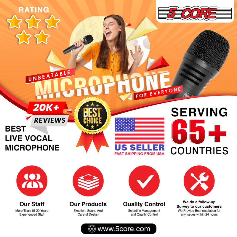 5 Core Microphone Professional Dynamic Karaoke XLR Wired Mic w ON/OFF Switch Pop Filter Cardioid Unidirectional Pickup Handheld Micrófono -ND 3200X-11