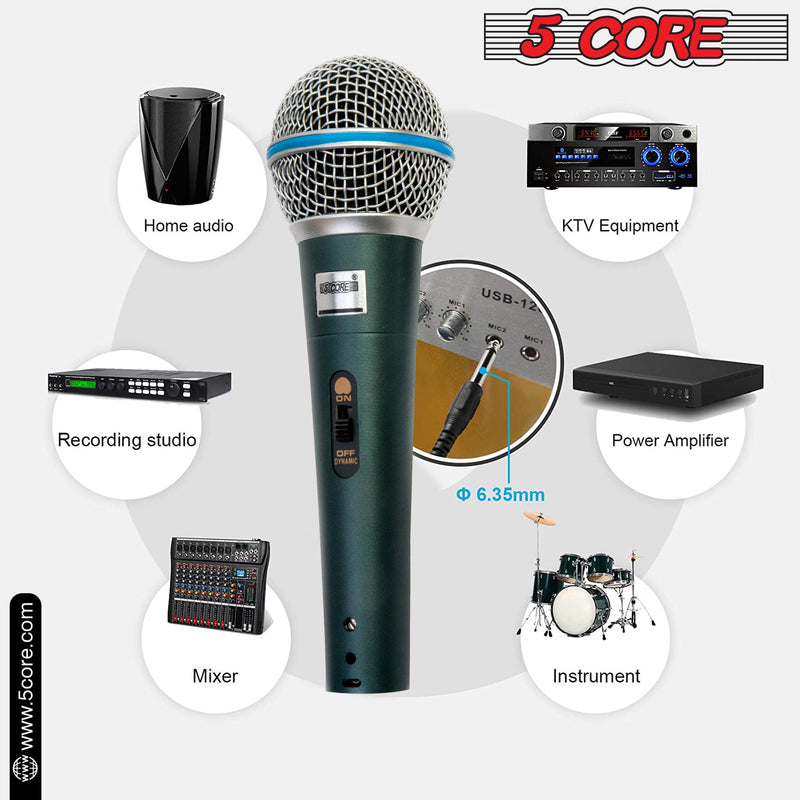 5 Core Microphone Karaoke XLR Wired Professional Studio Mic w ON/OFF Switch Integrated Pop Filter Dynamic Cardioid Unidirectional -BETA-5