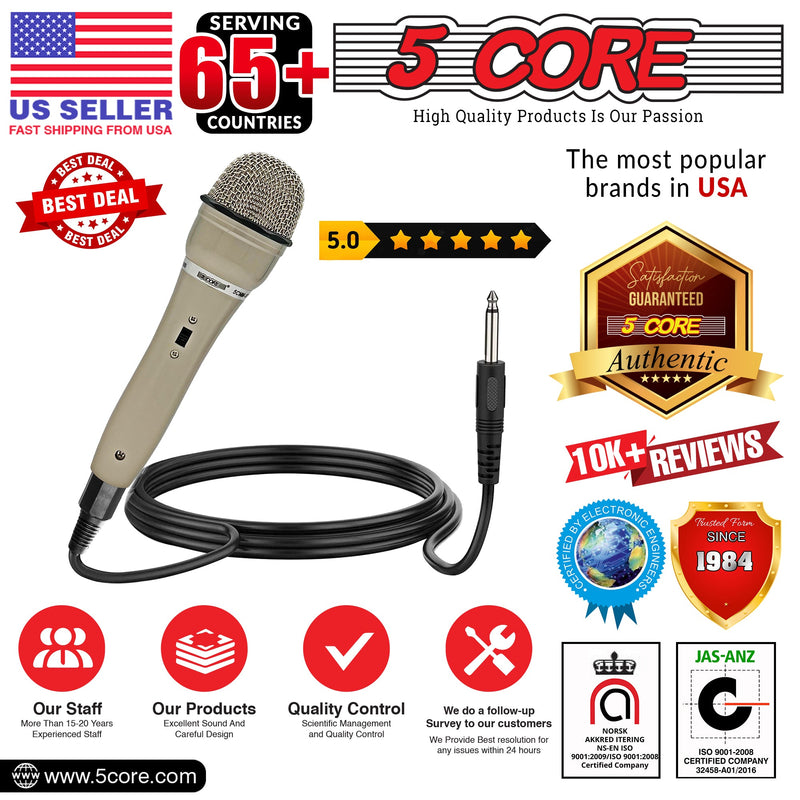 5 CORE Premium Vocal Dynamic Cardioid Handheld Microphone Neodymium Magnet Unidirectional Mic, Detachable XLR Deluxe Cable to Audio Jack, On/Off Switch for Karaoke Singing PM 301-9