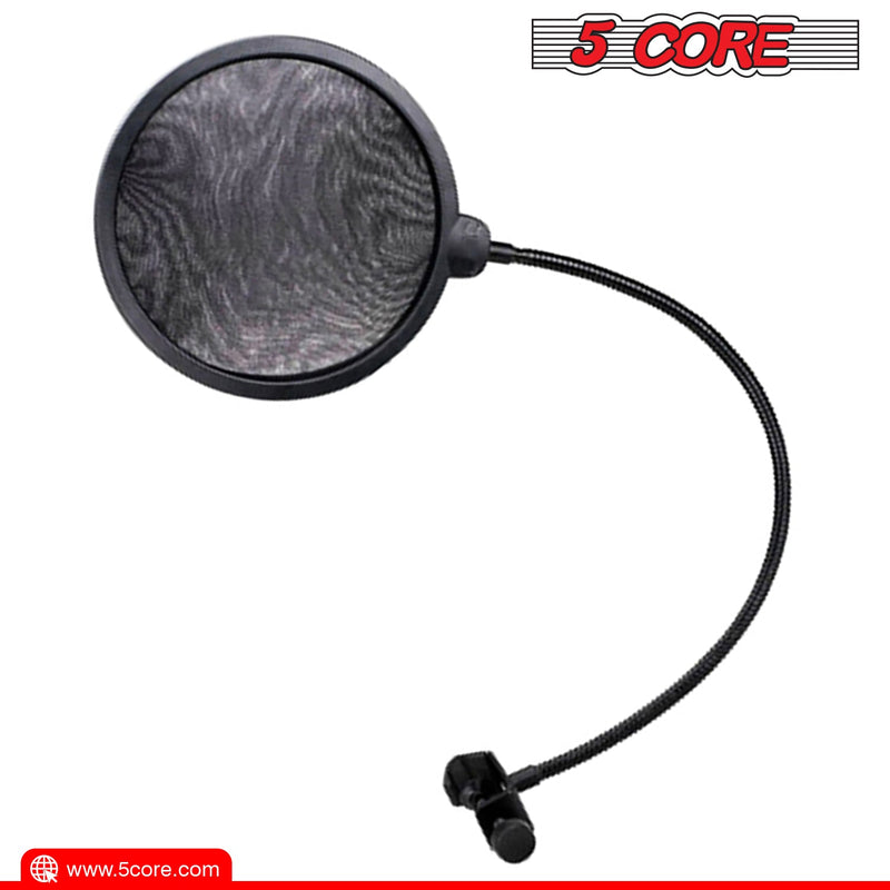 5 Core Microphone Pop Filter Dual Layered Pop Wind Screen with Enhanced Flexible Gooseneck Clip Stabilizing Arm for Vocal Recording- POP FILTER-1