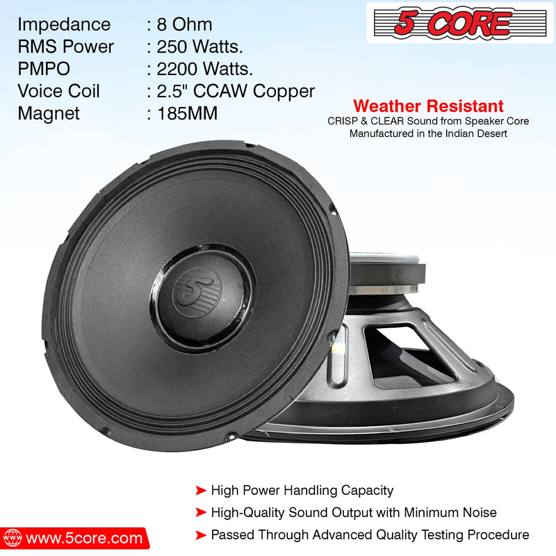 5 CORE 15 Inch Subwoofer Speaker 2200W Peak High Power Handling 250W RMS 15" Replacement 8 Ohm Pro Audio DJ Sub Woofer w/ CCAW Voice Coil Steel Frame 90oz Magnet - 15-185 MS 250W-11