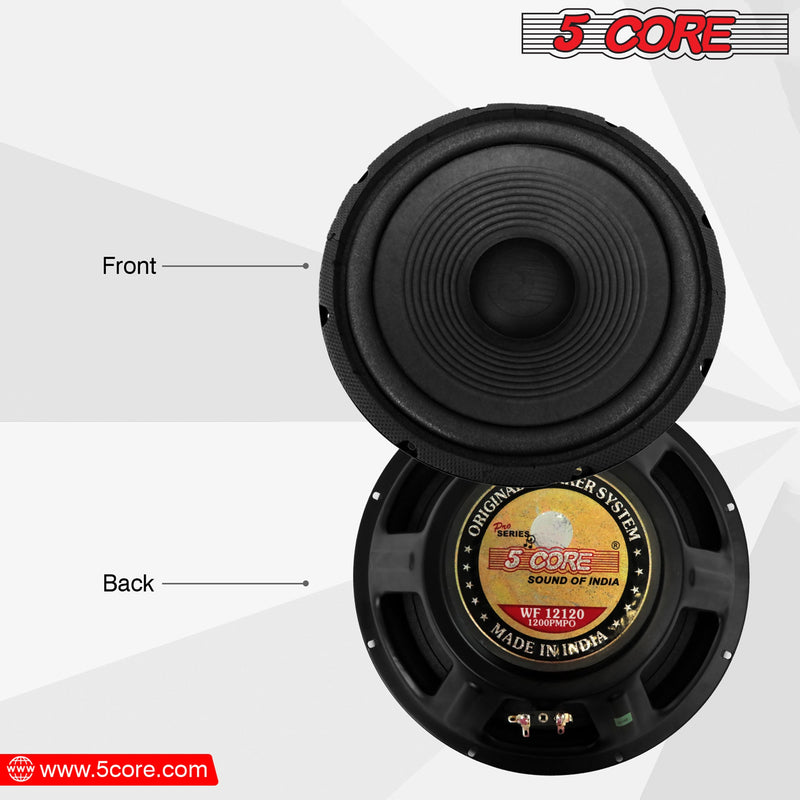 5 Core 12 Inch Woofer 120W RMS Subwoofer Speakers Massive 1200W PMPO High Power Replacement Woofer Pro Audio DJ Sub Woofer w CCAW Voice Coil 8 Ohm 23 Oz Y30 Magnet - WF 12120-2