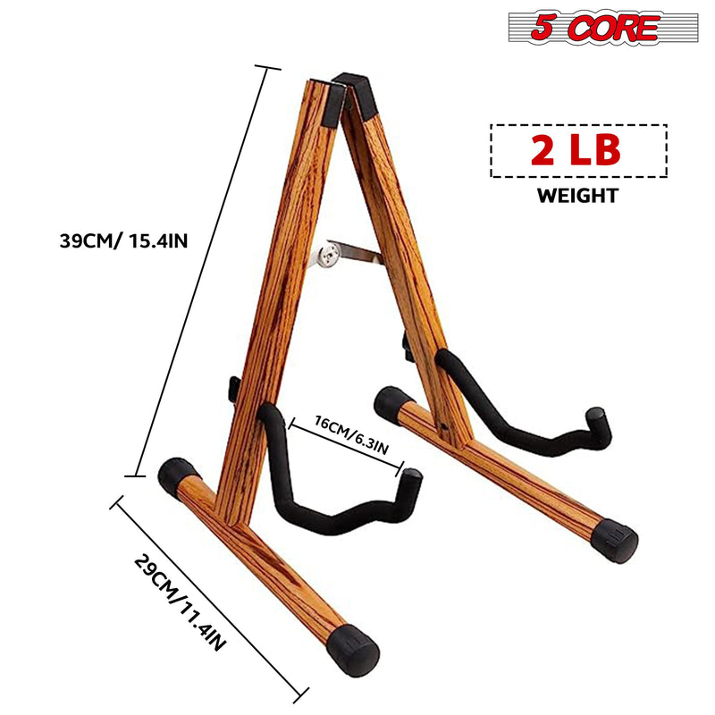 5 Core Wood Guitar Stand/ Acoustic Electric Wooden Guitar Floor Stand/ Universal A-Frame Folding Guitar Holder Adjustable for Bass, Cello, Mandolin, Banjo, Ukulele- GSS WD-3
