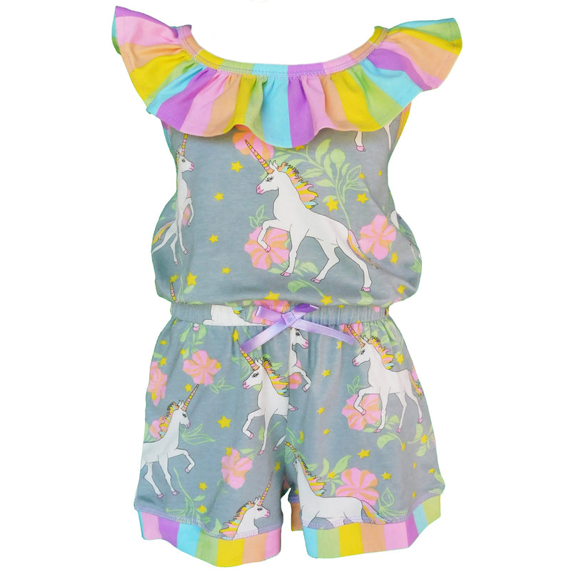 AnnLoren Little Big Girls Jumpsuit Magical Unicorn Rainbows Spring One Pc Boutique Clothing-0