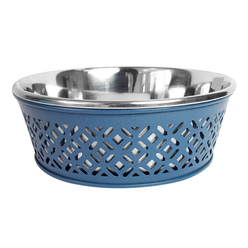 Stainless Steel Country Farmhouse Dog Bowl, Blue-0