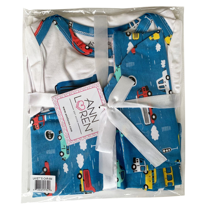 AnnLoren Baby Boys Layette Cars Trucks Onesie Pants Cap 3pc Gift Set Clothing-2