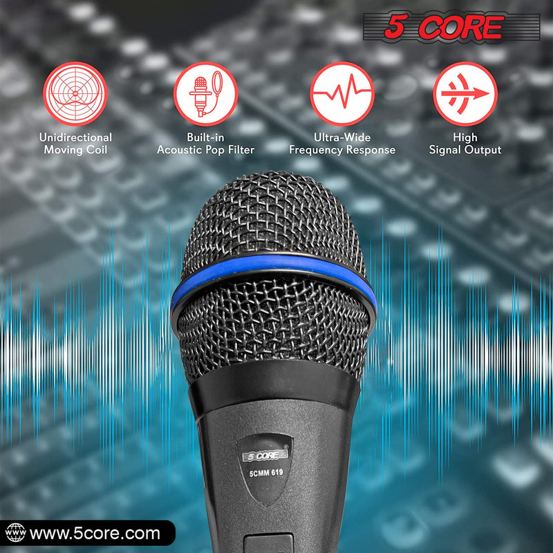 5 Core Dynamic Handheld Microphone Cardioid Unidirectional Mic Includes XLR Audio Cable - PM 619-1