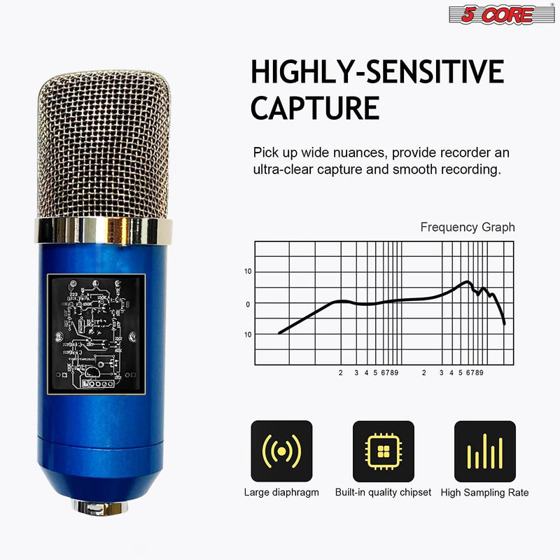 5Core Condenser Microphone Kit w/ Arm Stand Game Chat Audio Recording Computer RM 7 BLU-7