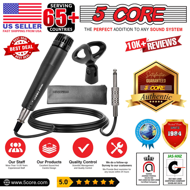 5 Core Microphone Professional Black Dynamic Karaoke XLR Wired Mic w Integrated Pop Filter Cardioid Unidirectional Pickup Handheld Micrófono -ND-57X-10