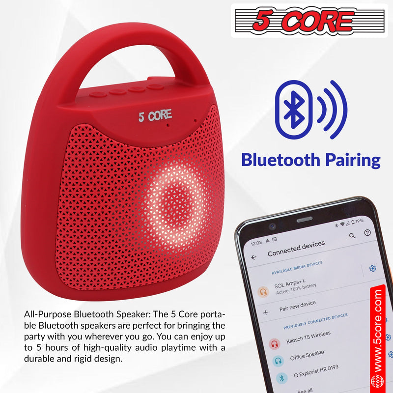 5 Core Bluetooth Speaker Rechargeable Portable Speakers Mini Water Resistant Stereo Sound 4 Hours Play Time for iPhone Samsung Android -BLUETOOTH-13R-4