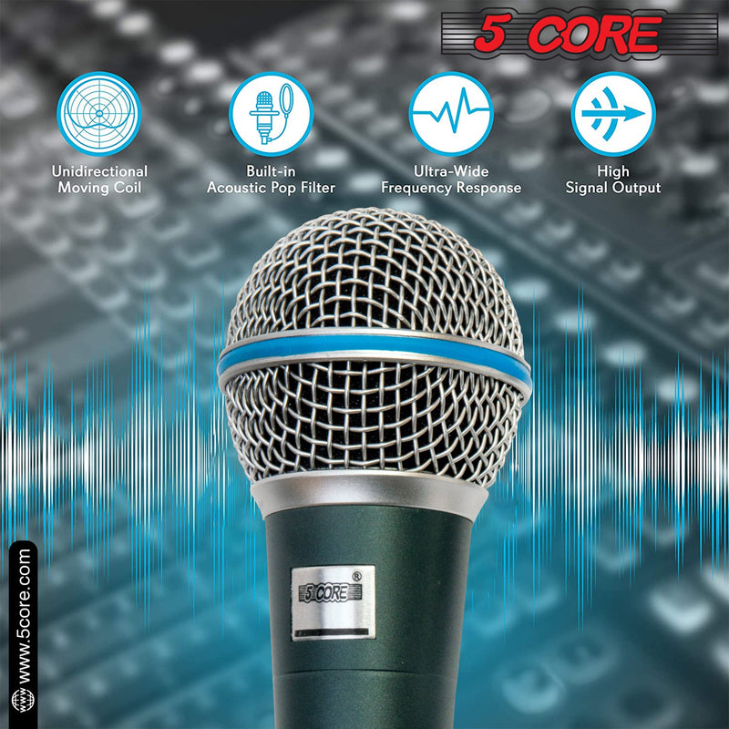5 Core Microphone Karaoke XLR Wired Professional Studio Mic w ON/OFF Switch Integrated Pop Filter Dynamic Cardioid Unidirectional -BETA-2