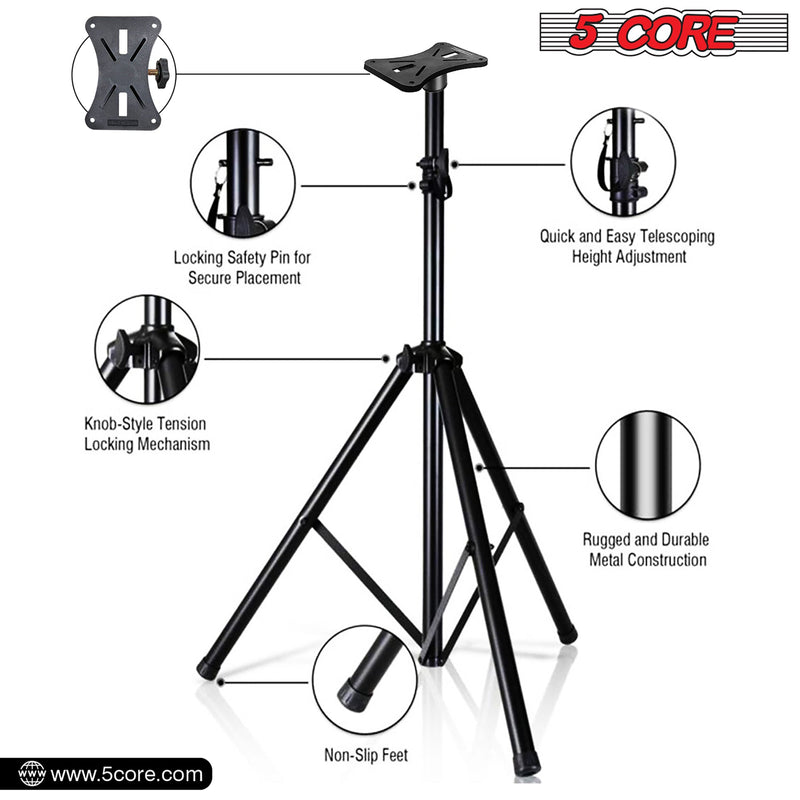 5 Core Speakers Stands 1 Piece Black Height Adjustable Tripod PA Monitor Holder for Large Speakers DJ Stand Para Bocinas - SS ECO 1PK BLK WoB-10