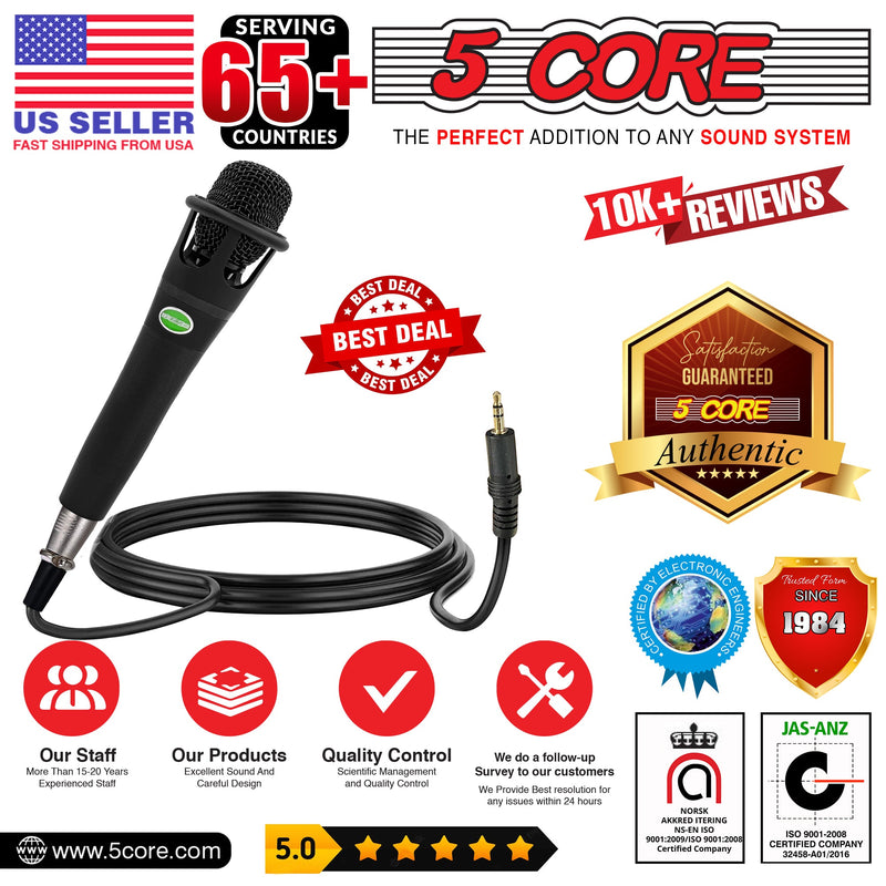 5 Core Microphone Karaoke XLR Wired Professional Dynamic w Pop Filter Cardioid Unidirectional Pickup w Cable Mic Holder Mini Tripod -MIC CROWN-9