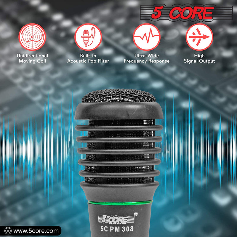 5 Core Karaoke Microphone Dynamic Vocal Handheld Mic Cardioid Unidirectional Microfono w On and Off Switch Includes XLR Audio Cable for Singing Public Speaking & Parties -308P-5