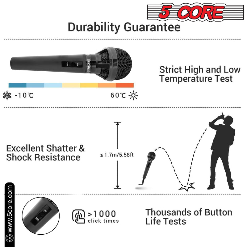 5 Core Karaoke Microphone Dynamic Vocal Handheld Mic Cardioid Unidirectional Microfono w On and Off Switch Includes XLR Audio Cable and Bag -MIC 260-3