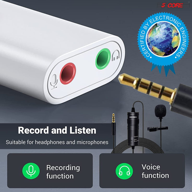 5 Core Lavalier Microphone for iPhone & Tablet External Clip On Mini Lapel Mic for Video Recording & Vlogging with 3.5mm Connector -CM 001 ADP-2
