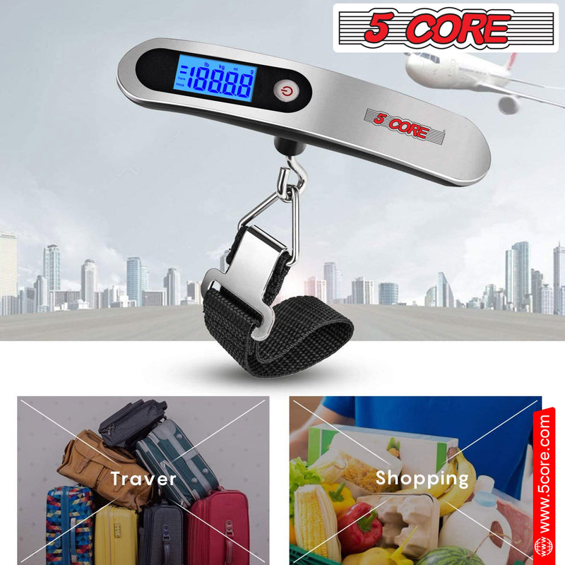 5 Core Luggage Scale 1 Piece 110 Pounds Digital Hanging Weight Scale w Backlight Rubber Paint Handle Battery Included- LS-005-11