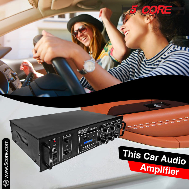 5Core Amplifier Home Audio 600W in-Built Speaker Mini Stereo Dual Channel LCD Display MMC / TF AUX USB with Volume, Bass, and Treble Control for Home Theater, PA, RV, Boat, Tablet PC, Studio 5C AMP 65-7