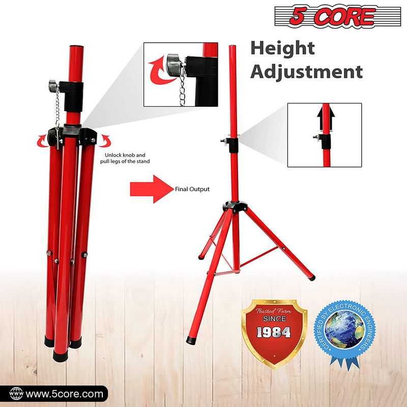 5 Core Speakers Stands 1 Piece Red Height Adjustable Tripod PA Monitor Holder for Large Speakers DJ Stand Para Bocinas - SS ECO 1PK RED WoB-4