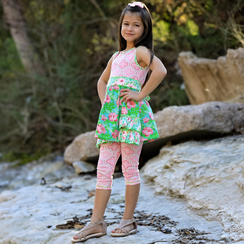 AnnLoren Little Toddler Big Girls' Floral Dress Leggings Boutique Clothing Set Spring Summer-4