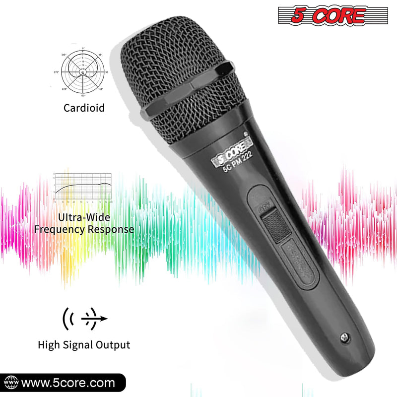 5 Core Karaoke Microphone Dynamic Vocal Handheld Mic Cardioid Unidirectional Microfono w On and Off Switch Includes XLR Audio Cable Mic Holder -PM-222-2