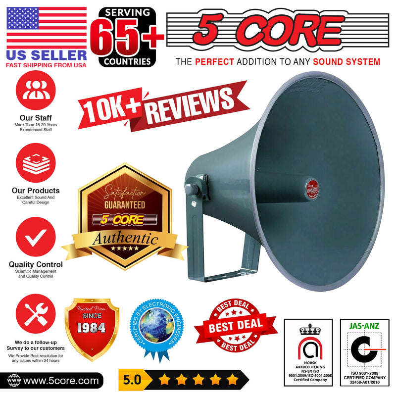 5 Core PA Horn Speaker 16 Inch Outdoor Horn Speakers All Weather Cone Speaker for CB Radio Premium Cornetas Amplificadas w Mounting Bracket -RH 16-9