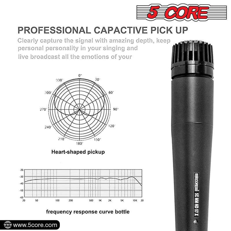 5 Core Microphone Professional Black Dynamic Karaoke XLR Wired Mic w Integrated Pop Filter Cardioid Unidirectional Pickup Handheld Micrófono -ND-57X-2