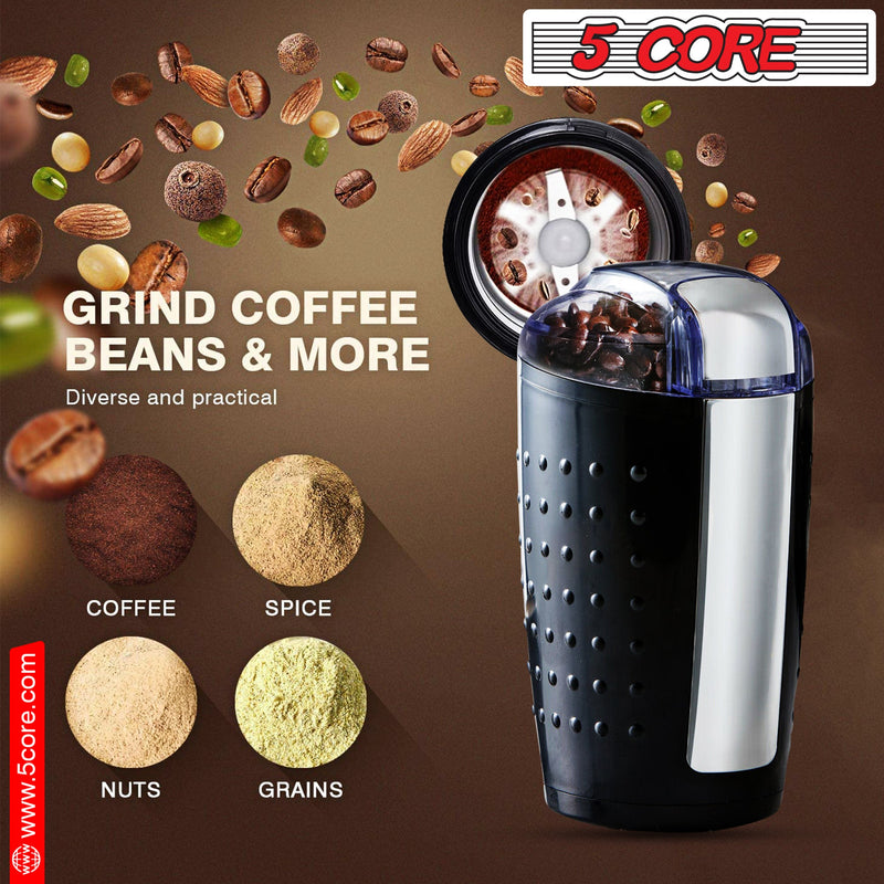 5 Core Coffee Grinder Herb Grinder Espresso Machine w Stainless Steel Blades Removable Chamber 150W Electric Grindes High Speed Nut Grinder -CG 01 BL-7