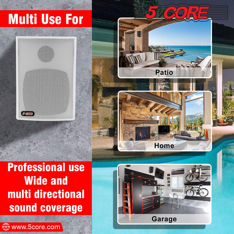 5 Core Wall Mount Speakers Outdoor 20W 1 Piece Stereo Wired Speaker White For Studio Patio Pool Home Office Commercial Places - 13T WH 1PK-10