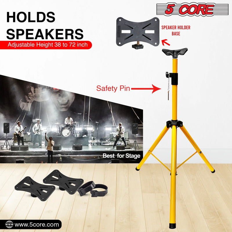 5 Core Speakers Stands 1 Piece Yellow Height Adjustable Tripod PA Monitor Holder for Large Speakers DJ Stand Para Bocinas - SS ECO 2PK YLW WoB-7