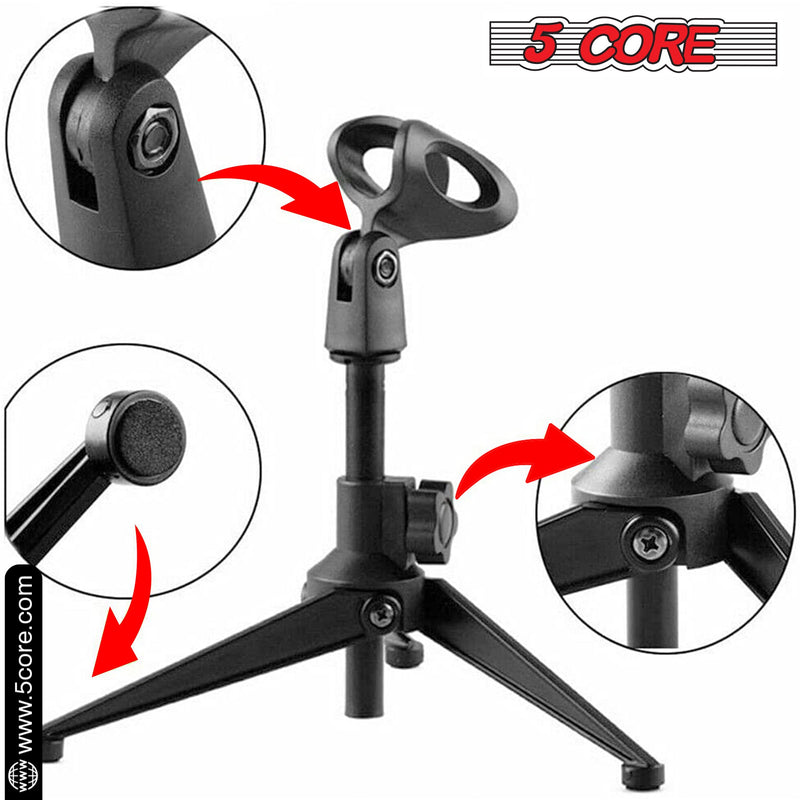 5 Core Universal Small Desktop Microphone Stand Adjustable Tabletop Mic Stand For Dynamic Wired Microphone Samson Q2U Shure SM58 SM57 -MS MINI TRI BLK-9
