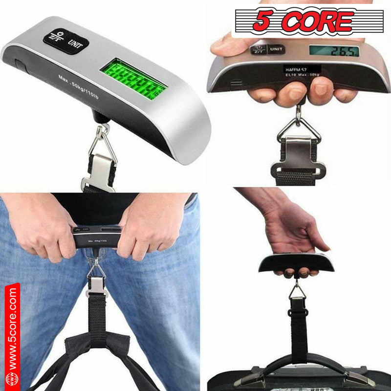 5 Core Luggage Scale 110 Pounds Digital Hanging Weight Scale w Backlight Rubber Paint Handle Battery Included- LSS-004-1