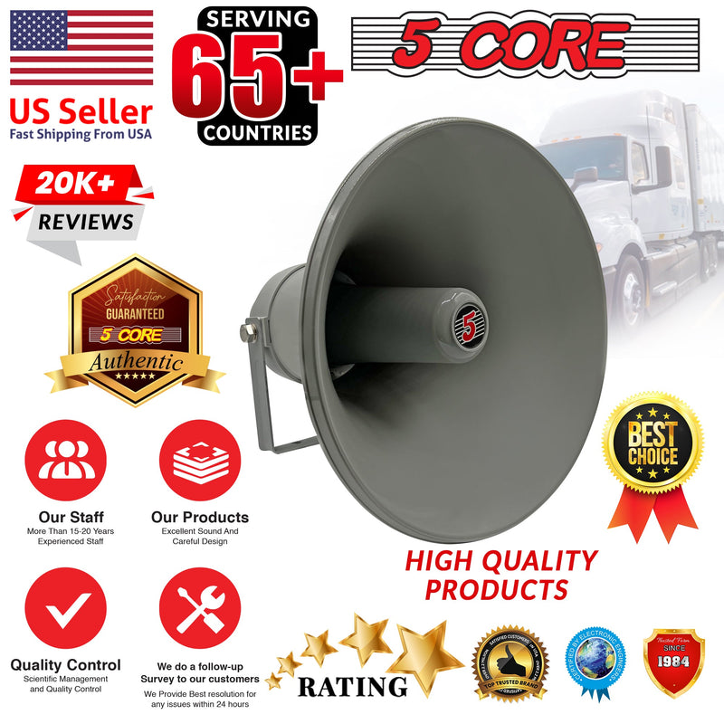 5 Core Indoor Outdoor PA Horn Circular Speaker 12" 35W Power Loud Sound Driver Horns w/ 400Hz-5KHz Frequency 8 Ohm Weatherproof Vehicle SIREN -UHC 300-18