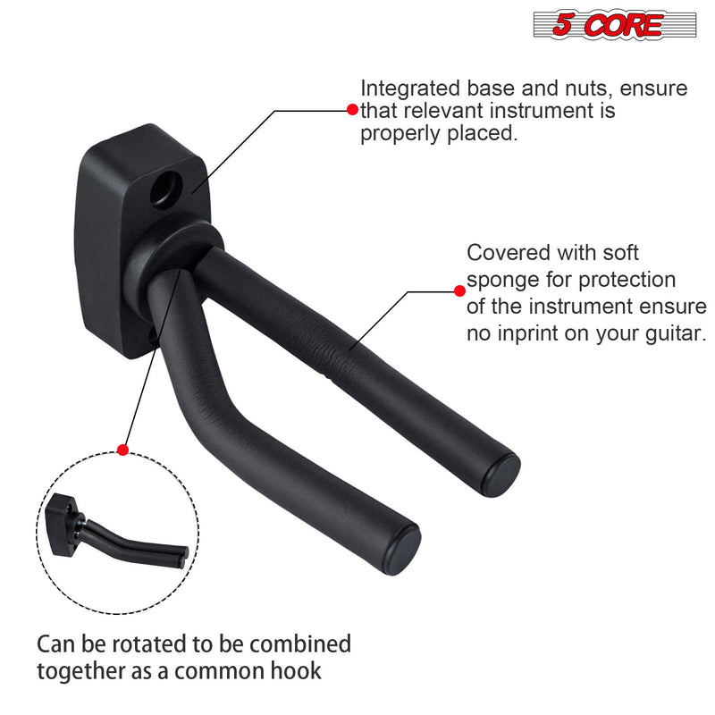 5 Core Guitar Wall Mount | Metal Guitar Hanger with Rotatable Soft Hook for All Size Guitars| Sturdy U-Shaped Holder | For Acoustic, Electric, Bass Guitar, violins, mandolins, ukuleles- GH IRON 1PC-3