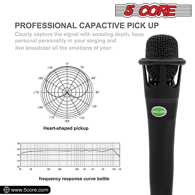 5 Core Microphone Karaoke XLR Wired Professional Dynamic w Pop Filter Cardioid Unidirectional Pickup w Cable Mic Holder Mini Tripod -MIC CROWN-3