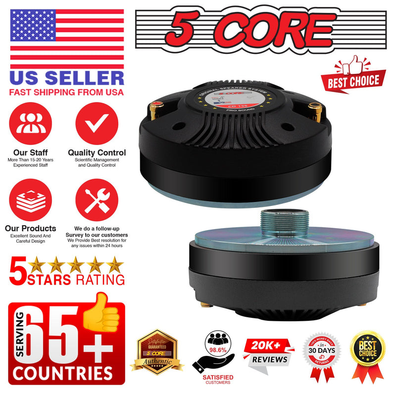 5 Core Horn Tweeter Replacement Compression Driver 135W RMS Tweeters 8 Ohm Compact PA Horn Speaker Audio Horn Speakers 18 T.P.I Thread - CD 135-10