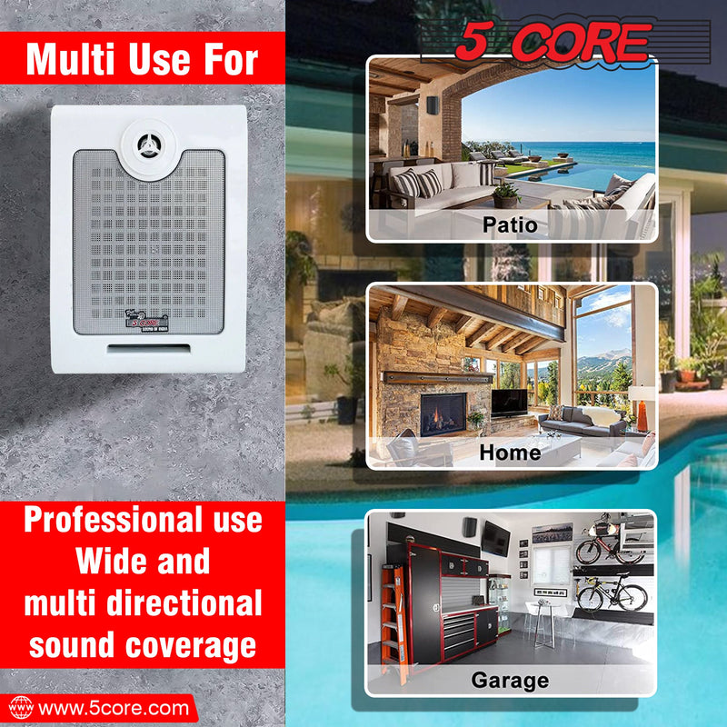 5 Core Outdoor Speaker Wired Waterproof System Wall Mounted Indoor Outside Patio Backyard Surround Sound Home Exterior WINDOW 2 PCS-5