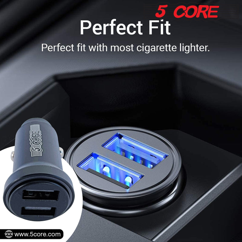 5 Core Car Charger Cigarette Lighter USB Charger Aluminum Alloy Dual USB w LED Fast Charging Power Adapter for iPhone iPad Samsung Galaxy -CDKC13 2Pcs-11