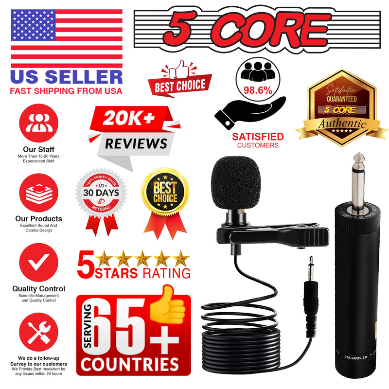 5 Core Lavalier Microphone for iPhone & Tablet External Clip On Mini Lapel Mic for Video Recording & Vlogging with 3.5mm Connector -CM-WRD 30-14