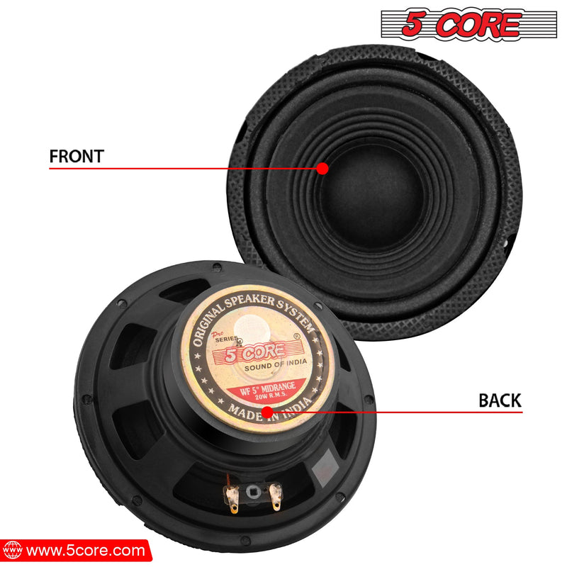 5 Core 5 Inch Subwoofer Car Speaker 20W RMS Mid Range DJ Sub Woofer 4 Ohm Premium Magnet Raw Replacement Stereo Subwoofers - CS-05 MR Pair-2
