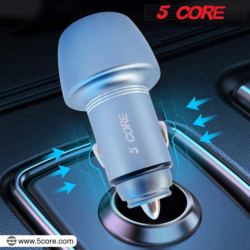5 Core Car Charger Mini Aluminum Alloy Dual USB Power Adapter with PD QC 3.0 Port Soft LED Fast Charging for iPhone Samsung -CDKC12 2Pcs-7