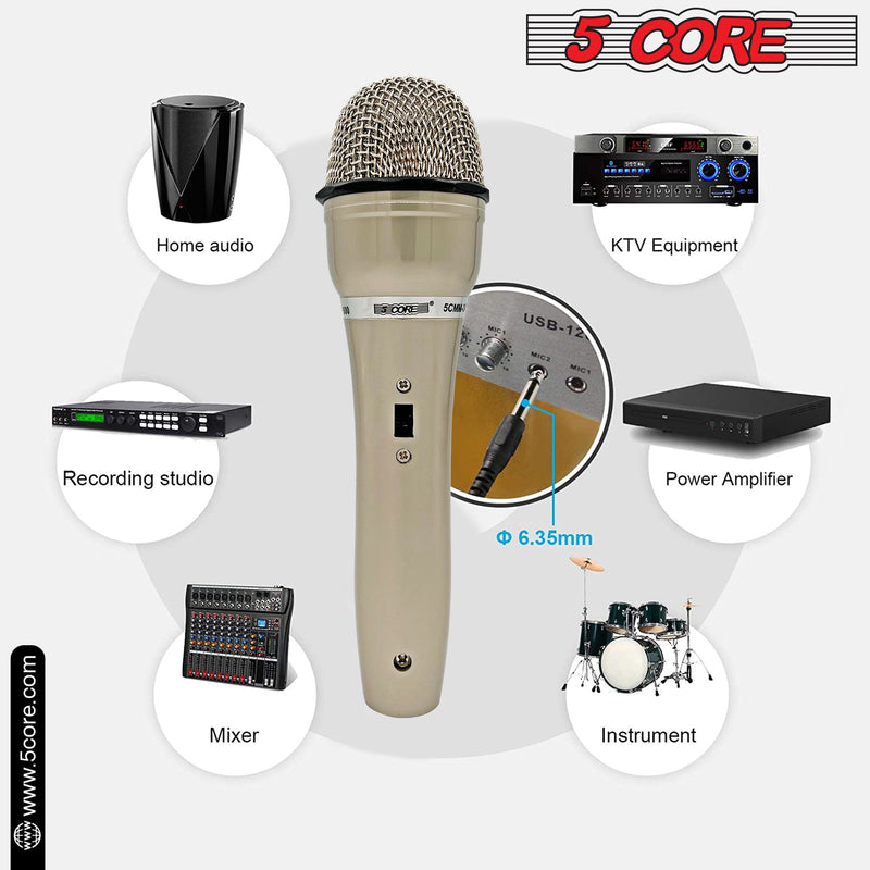 5 CORE Premium Vocal Dynamic Cardioid Handheld Microphone Neodymium Magnet Unidirectional Mic, Detachable XLR Deluxe Cable to Audio Jack, On/Off Switch for Karaoke Singing PM 301-7