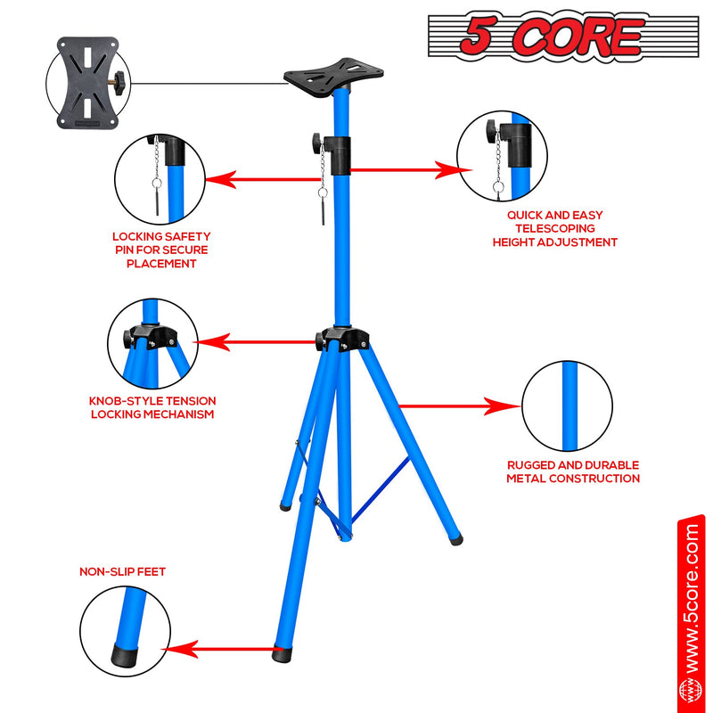 5 Core Speakers Stand Sky Blue Height Adjustable Tripod PA Studio Monitor Holder for Large Speakers DJ Stand Para Bocinas - SS ECO 1PK SKY BLU WoB-5